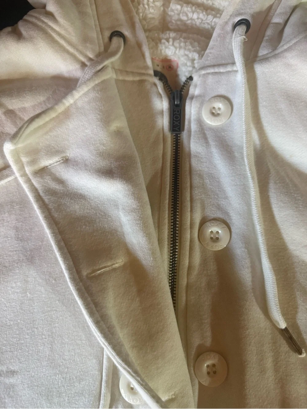 Roxy Cream Hooded Teddy Jacket with Button & Zip